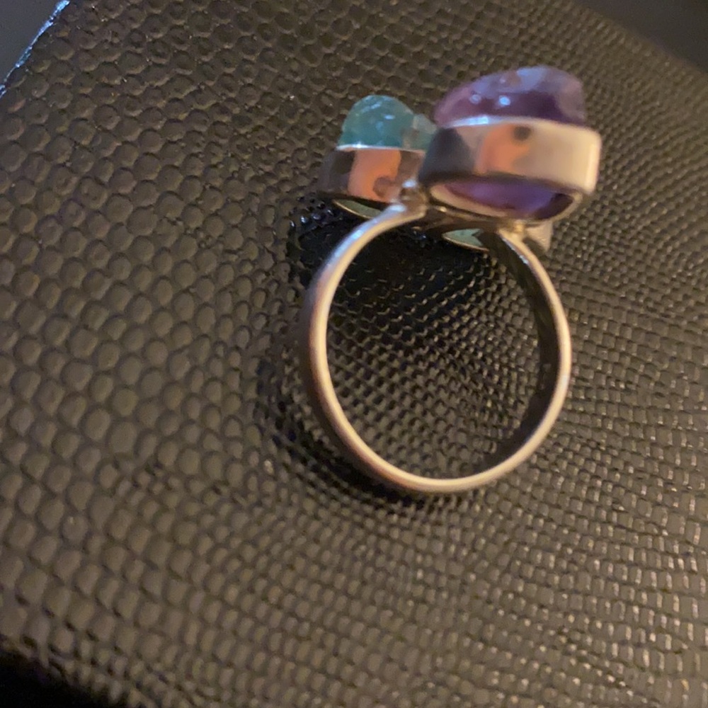 Rough cut amethyst trio, sterling silver setting. - Picture 14 of 15